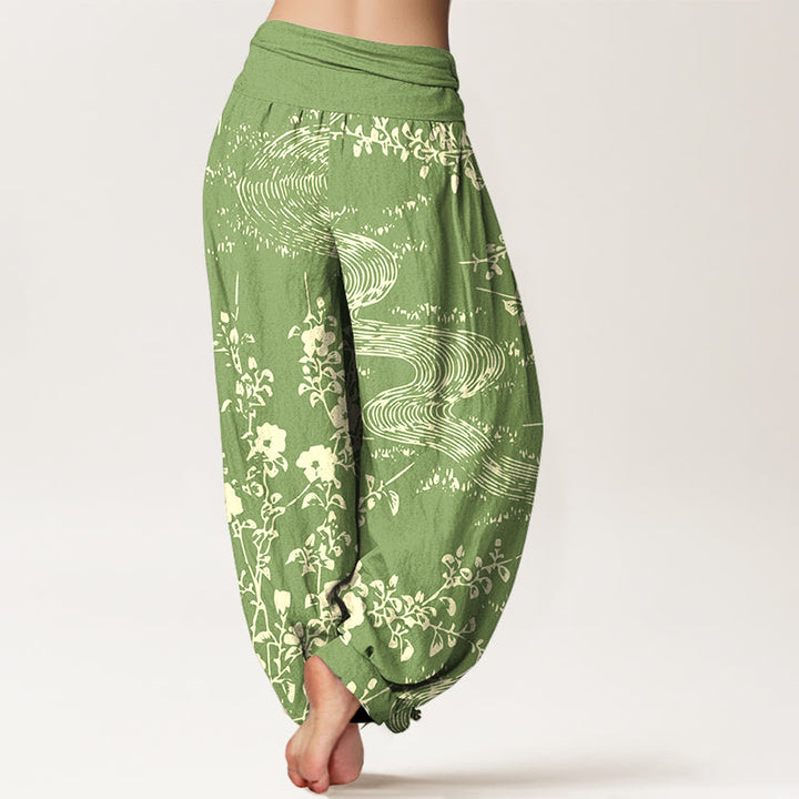 Pantaloni harem da donna con elastico in vita, motivo a fiori semplici in puro cotone Buddha Stones - image 9