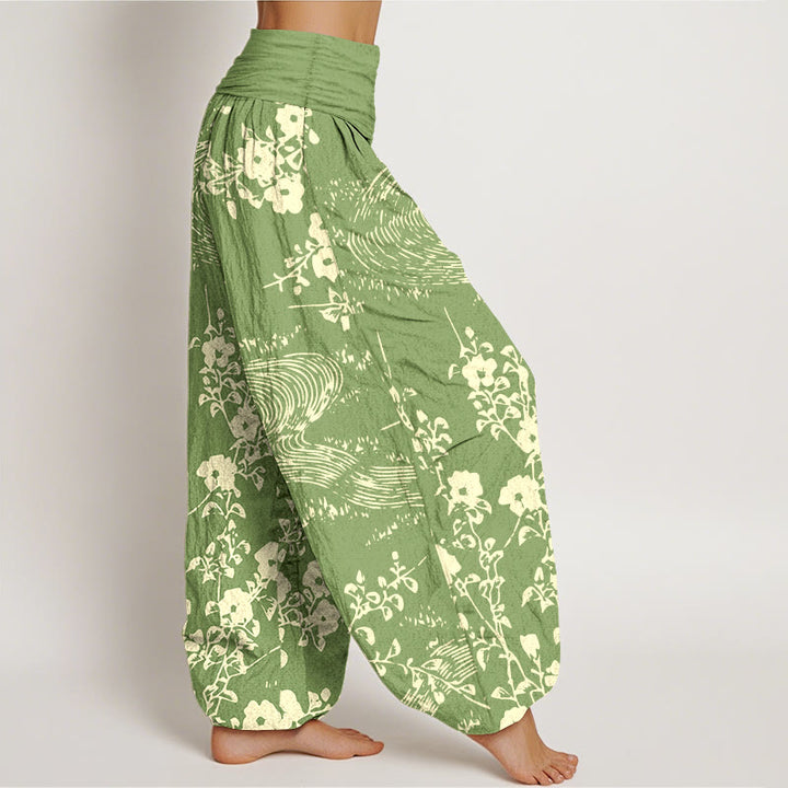 Pantaloni harem da donna con elastico in vita, motivo a fiori semplici in puro cotone Buddha Stones - image 10