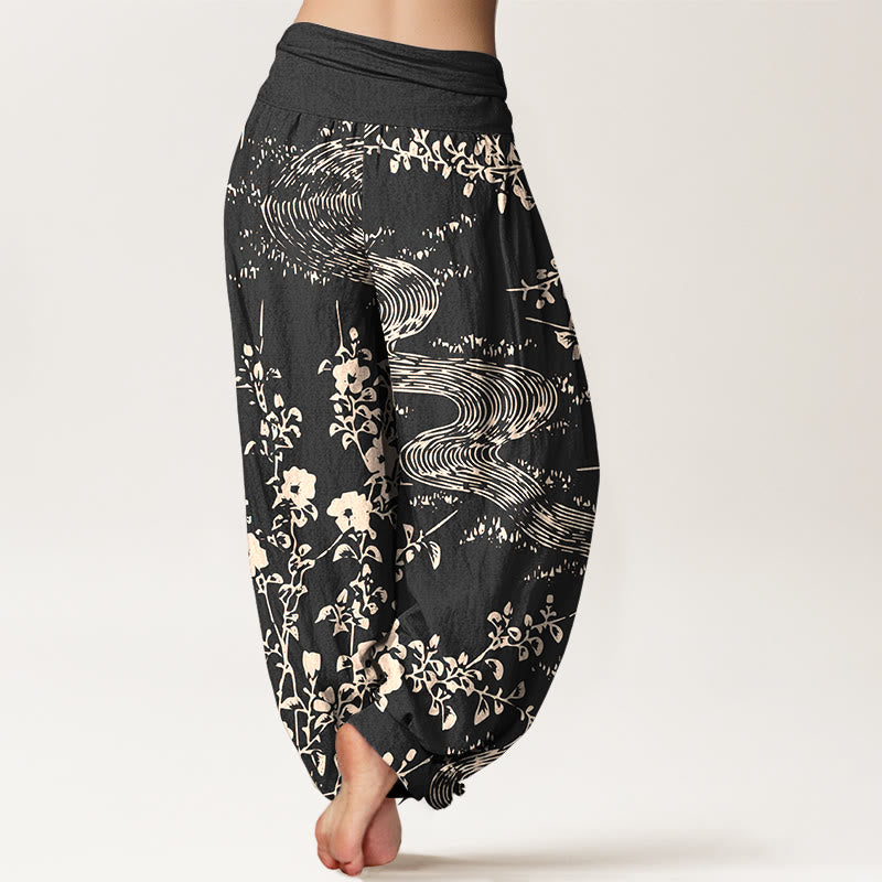 Pantaloni harem da donna con elastico in vita, motivo a fiori semplici in puro cotone Buddha Stones - image 6