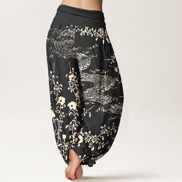 Pantaloni harem da donna con elastico in vita, motivo a fiori semplici in puro cotone Buddha Stones - image 6