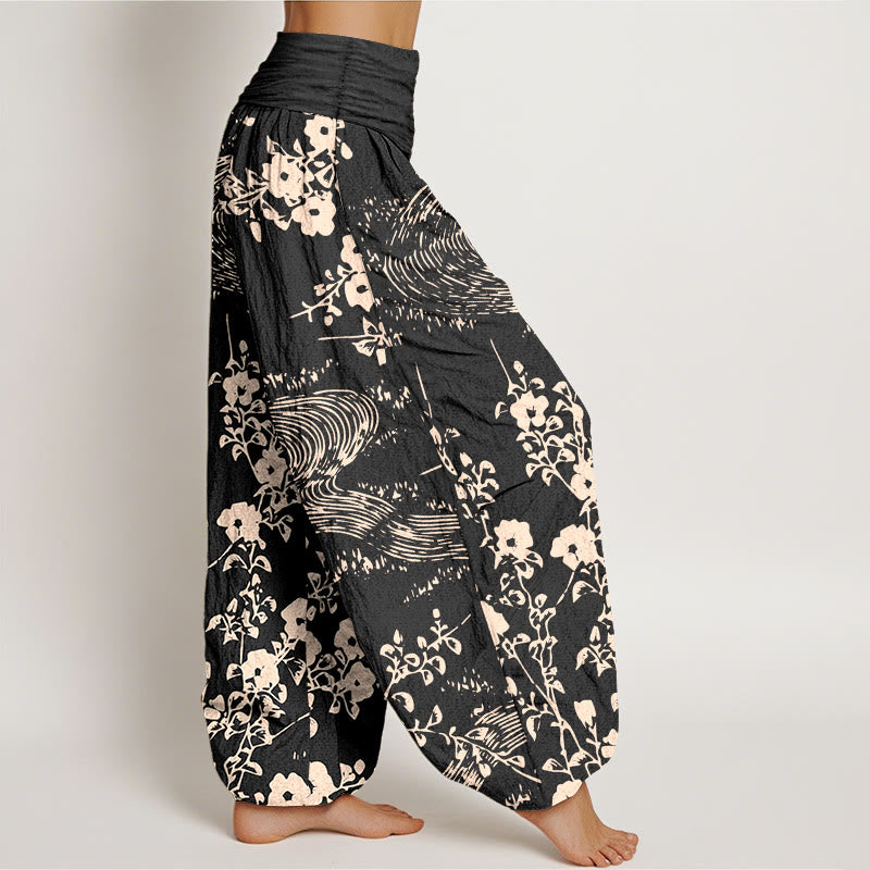 Pantaloni harem da donna con elastico in vita, motivo a fiori semplici in puro cotone Buddha Stones - image 7