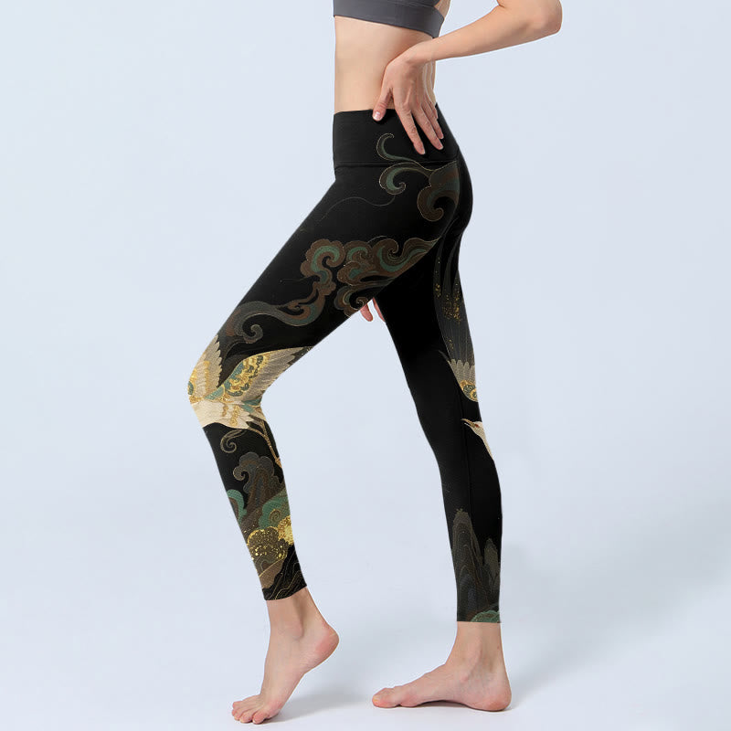 Leggings da palestra con stampa a motivo di nuvole e fenice che svettano Buddha Stones, pantaloni da yoga da donna - image 2