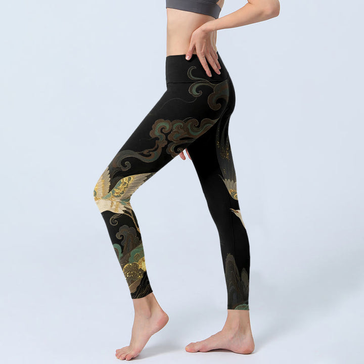Leggings da palestra con stampa a motivo di nuvole e fenice che svettano Buddha Stones, pantaloni da yoga da donna - image 2