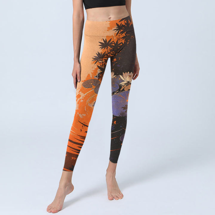 Leggings da palestra con stampa Buddha Stones, fiori di loto, foglie e increspature d'acqua, pantaloni da yoga da donna - image 5