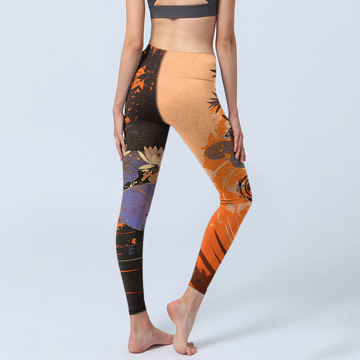 Leggings da palestra con stampa Buddha Stones, fiori di loto, foglie e increspature d'acqua, pantaloni da yoga da donna - image 3