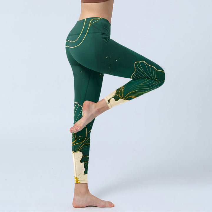 Leggings da palestra con stampa di fiori eleganti Buddha Stones, pantaloni da yoga da donna - image 4