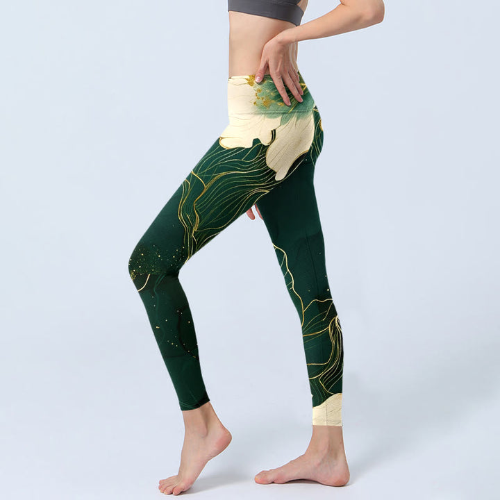 Leggings da palestra con stampa di fiori eleganti Buddha Stones, pantaloni da yoga da donna - image 2