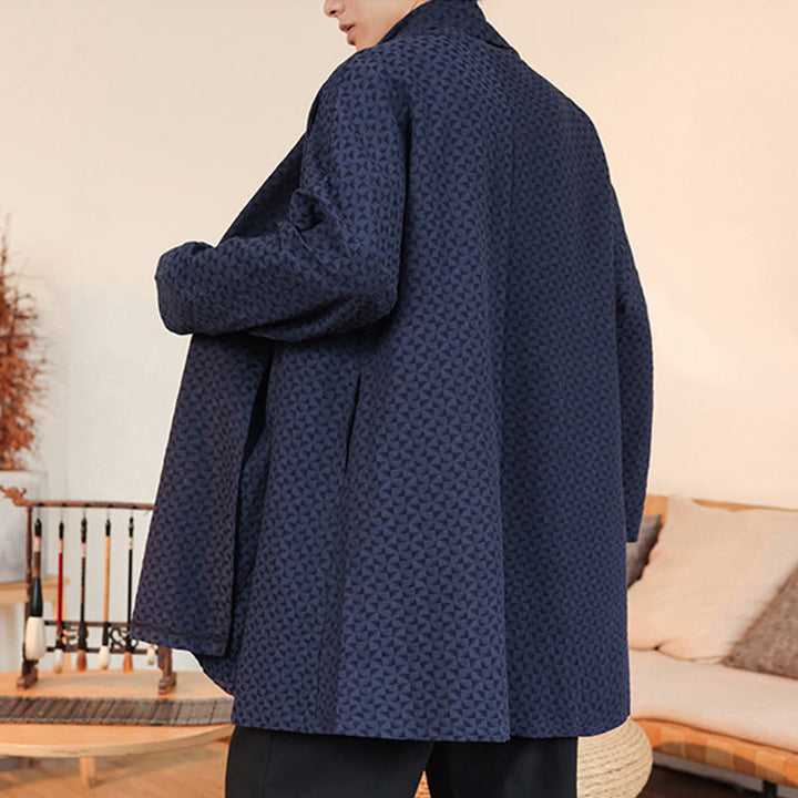 Kimono da uomo in cotone a maniche lunghe con motivo semplice in jacquard invernale Buddha Stones - image 5