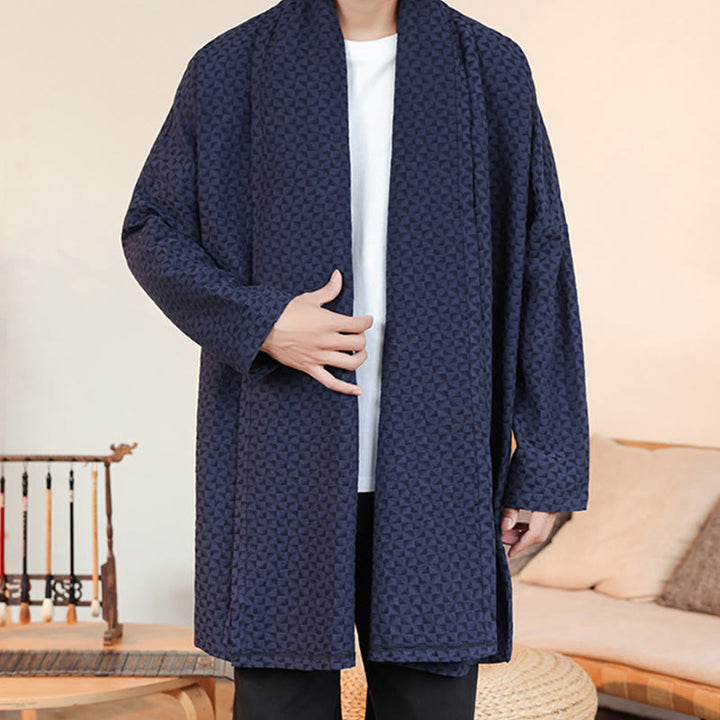 Kimono da uomo in cotone a maniche lunghe con motivo semplice in jacquard invernale Buddha Stones - image 4