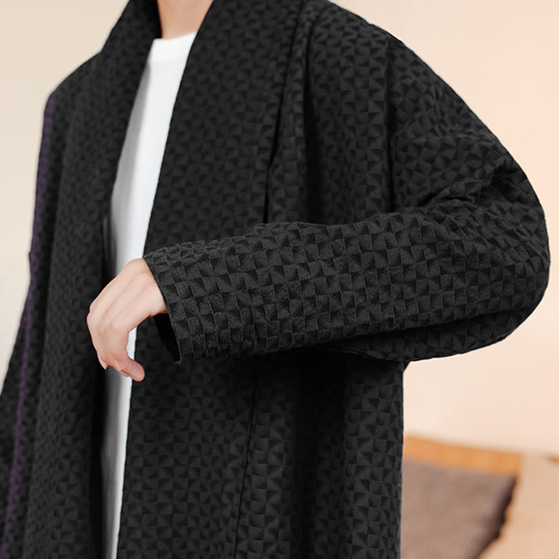 Kimono da uomo in cotone a maniche lunghe con motivo semplice in jacquard invernale Buddha Stones - image 25