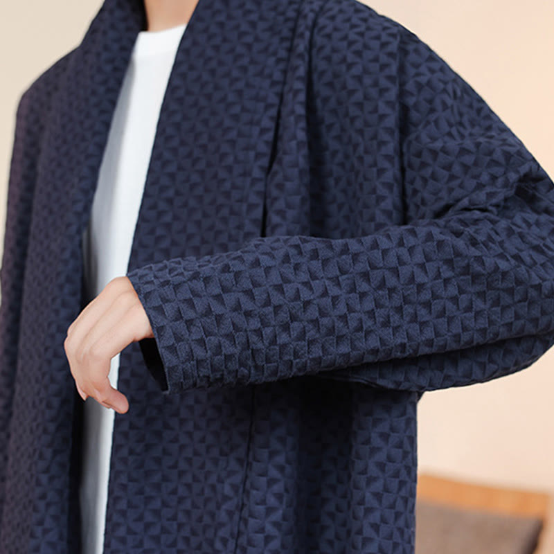 Kimono da uomo in cotone a maniche lunghe con motivo semplice in jacquard invernale Buddha Stones - image 12