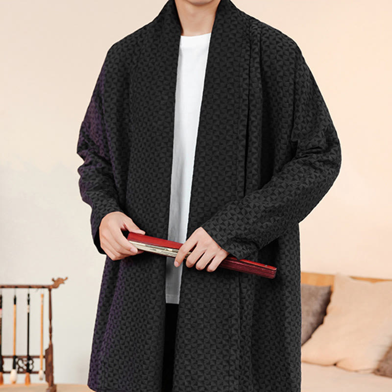 Kimono da uomo in cotone a maniche lunghe con motivo semplice in jacquard invernale Buddha Stones - image 20