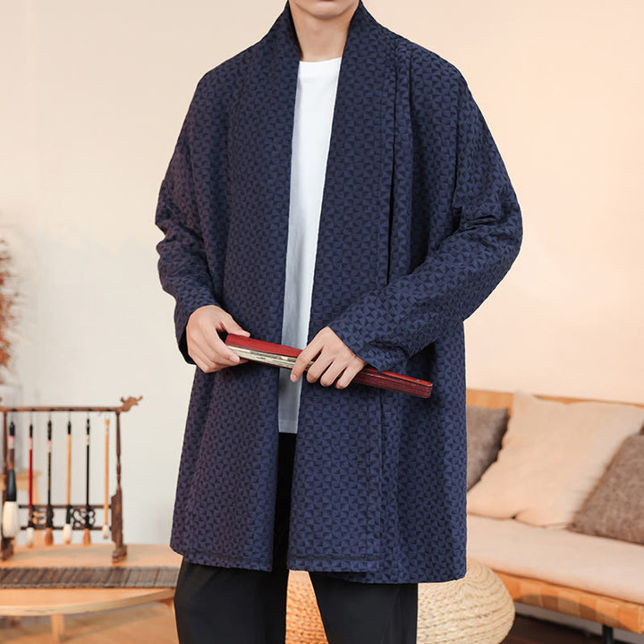 Kimono da uomo in cotone a maniche lunghe con motivo semplice in jacquard invernale Buddha Stones - image 0