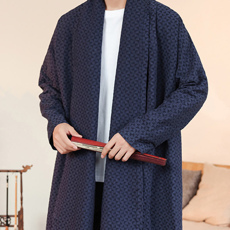 Kimono da uomo in cotone a maniche lunghe con motivo semplice in jacquard invernale Buddha Stones - image 8