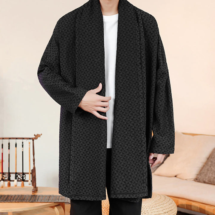 Kimono da uomo in cotone a maniche lunghe con motivo semplice in jacquard invernale Buddha Stones - image 18