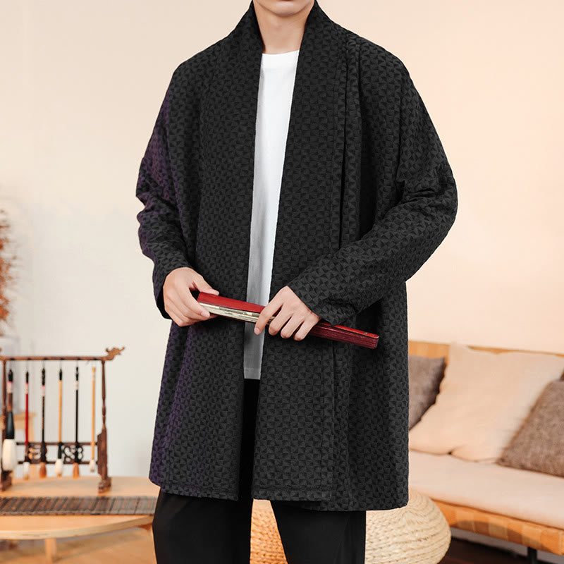 Kimono da uomo in cotone a maniche lunghe con motivo semplice in jacquard invernale Buddha Stones - Nero - US/UK/AU44, EU54 (3XL) - image 14