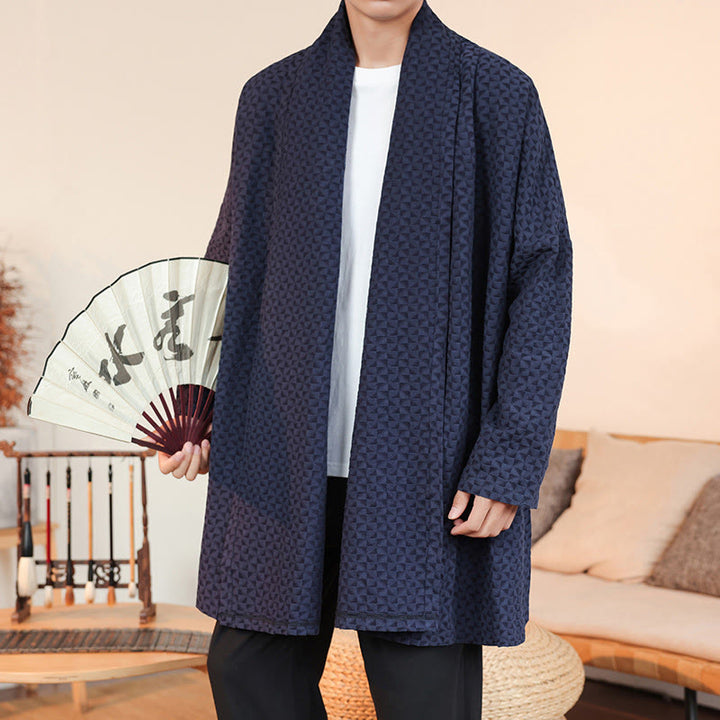 Kimono da uomo in cotone a maniche lunghe con motivo semplice in jacquard invernale Buddha Stones - Blu notte - US/UK/AU44, EU54 (3XL) - image 1