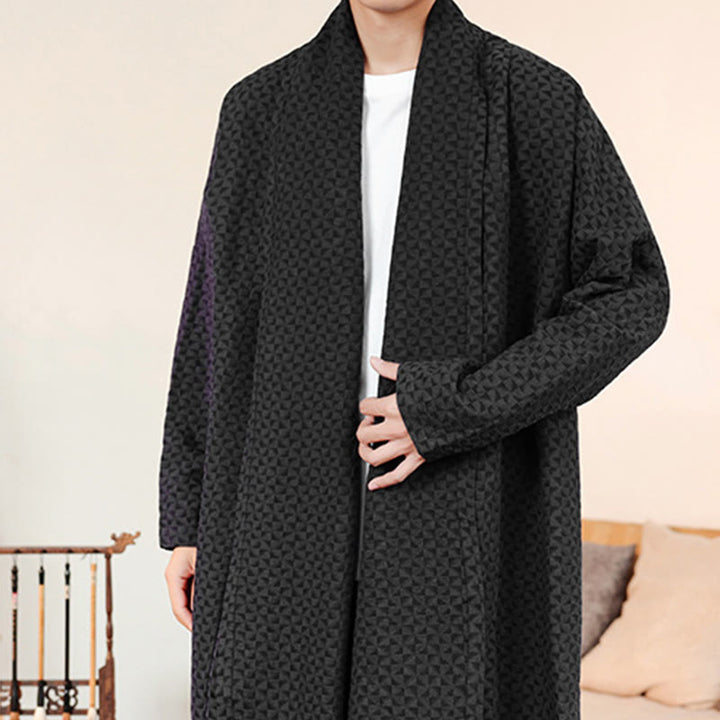 Kimono da uomo in cotone a maniche lunghe con motivo semplice in jacquard invernale Buddha Stones - image 15