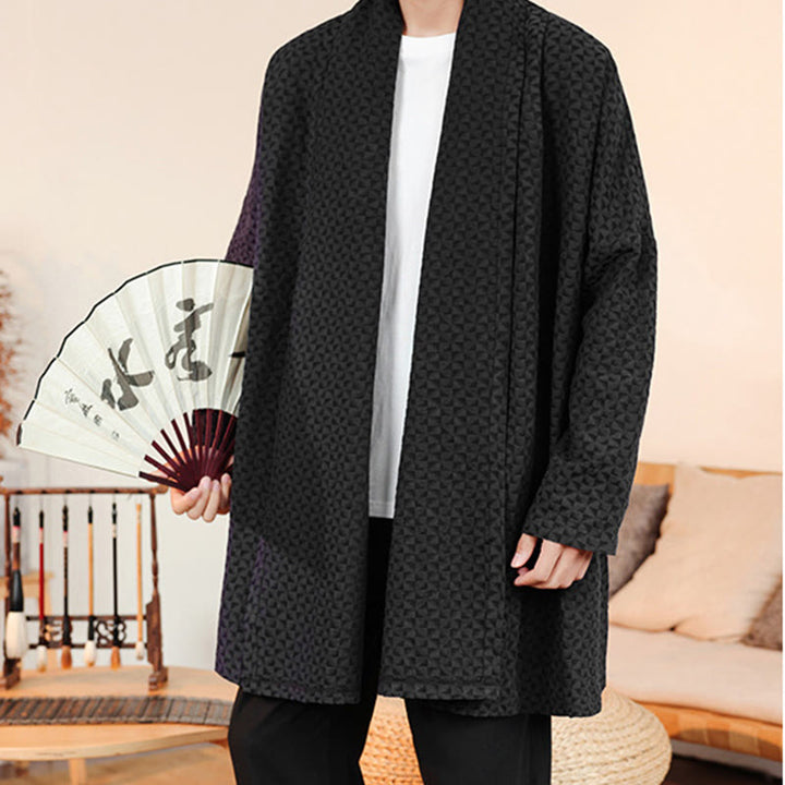 Kimono da uomo in cotone a maniche lunghe con motivo semplice in jacquard invernale Buddha Stones - image 22