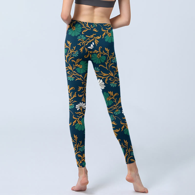 Leggings da palestra con stampa di fiori e viticci in stile pastorale retrò, pantaloni da yoga da donna, modello Buddha Stones - image 6