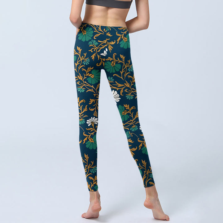 Leggings da palestra con stampa di fiori e viticci in stile pastorale retrò, pantaloni da yoga da donna, modello Buddha Stones - image 6