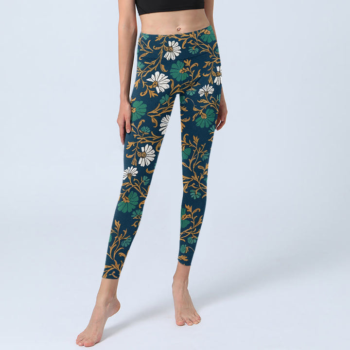 Leggings da palestra con stampa di fiori e viticci in stile pastorale retrò, pantaloni da yoga da donna, modello Buddha Stones - image 5