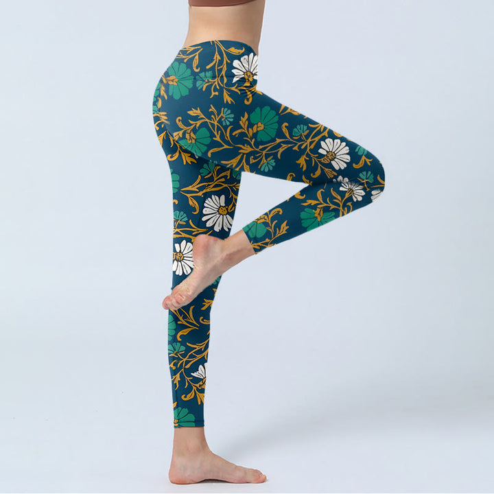 Leggings da palestra con stampa di fiori e viticci in stile pastorale retrò, pantaloni da yoga da donna, modello Buddha Stones - image 4
