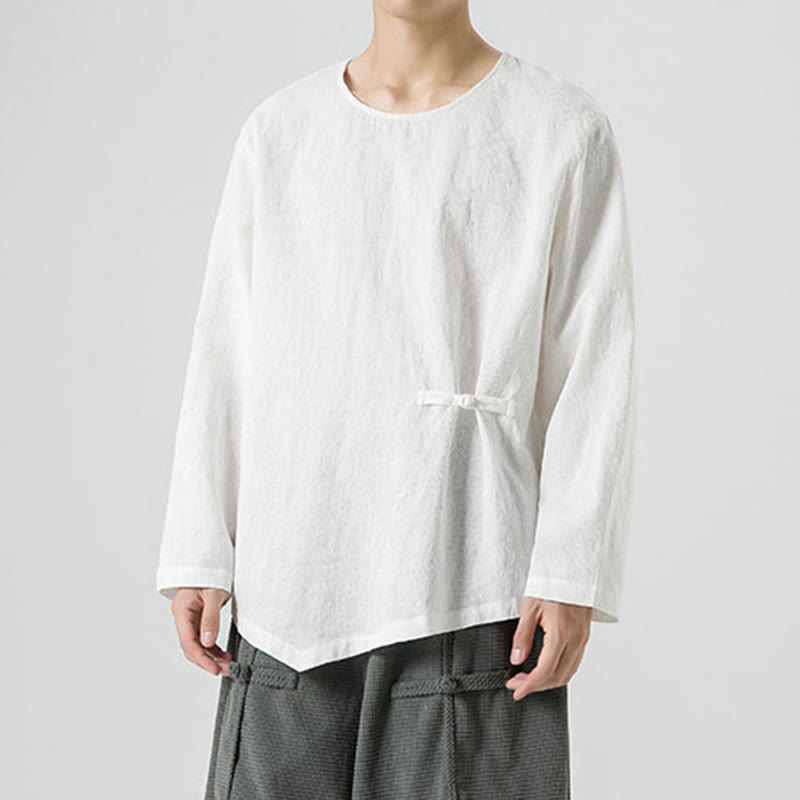 Maglietta a maniche lunghe in cotone con bottoni cinesi Buddha Stones da uomo, modello semplice, abbigliamento Zen - image 12