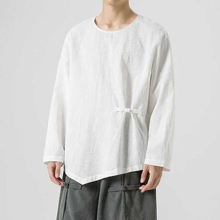 Maglietta a maniche lunghe in cotone con bottoni cinesi Buddha Stones da uomo, modello semplice, abbigliamento Zen - image 12