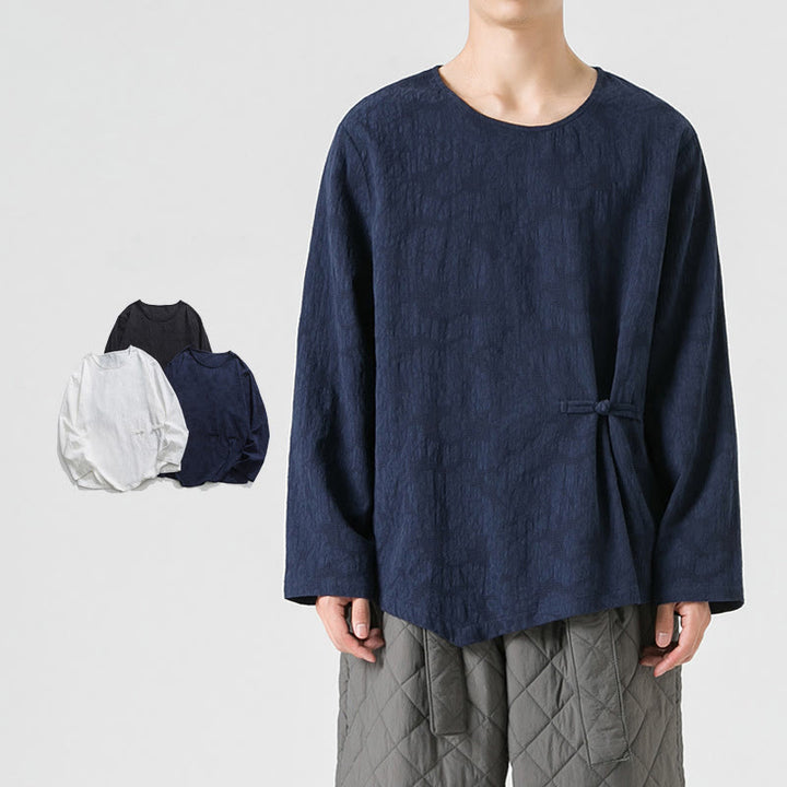 Maglietta a maniche lunghe in cotone con bottoni cinesi Buddha Stones da uomo, modello semplice, abbigliamento Zen - Marina - US/UK/AU46, EU56 (5XL) - image 1