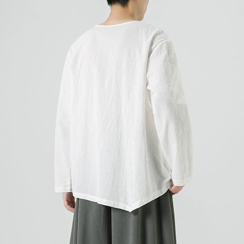 Maglietta a maniche lunghe in cotone con bottoni cinesi Buddha Stones da uomo, modello semplice, abbigliamento Zen - image 16