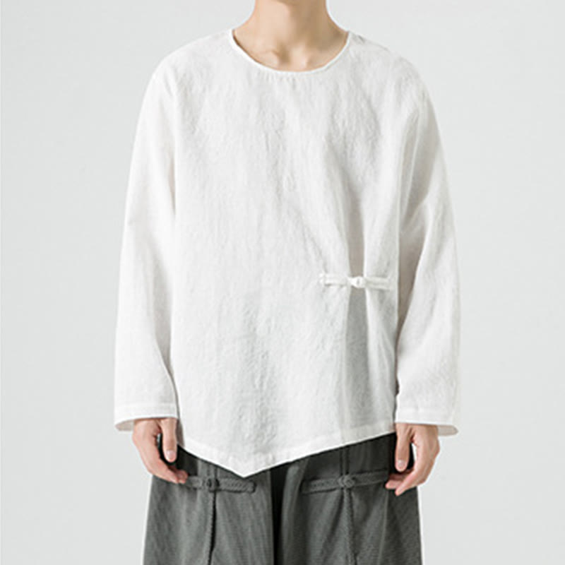 Maglietta a maniche lunghe in cotone con bottoni cinesi Buddha Stones da uomo, modello semplice, abbigliamento Zen - image 10