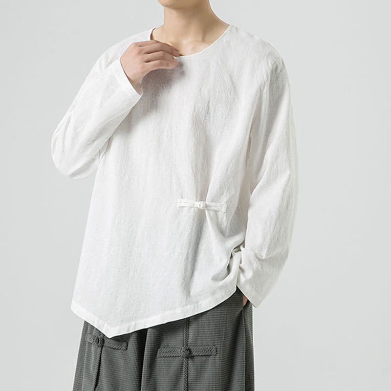 Maglietta a maniche lunghe in cotone con bottoni cinesi Buddha Stones da uomo, modello semplice, abbigliamento Zen - image 14