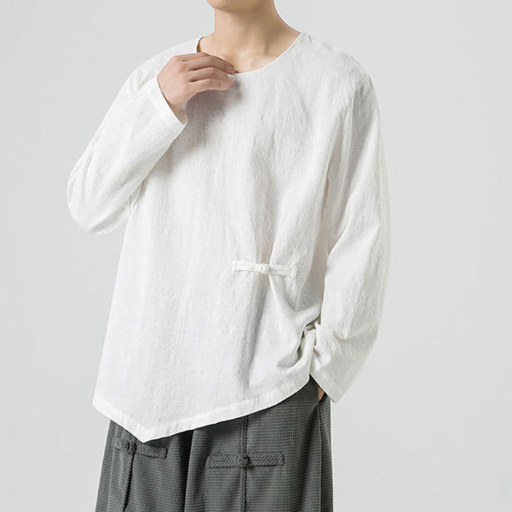 Maglietta a maniche lunghe in cotone con bottoni cinesi Buddha Stones da uomo, modello semplice, abbigliamento Zen - image 14