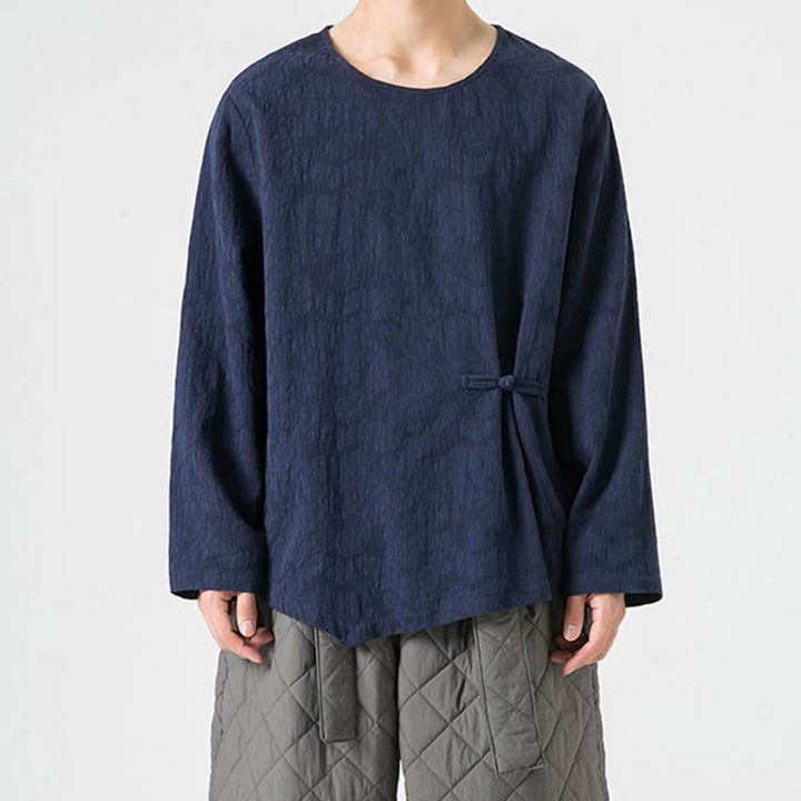 Maglietta a maniche lunghe in cotone con bottoni cinesi Buddha Stones da uomo, modello semplice, abbigliamento Zen - image 2