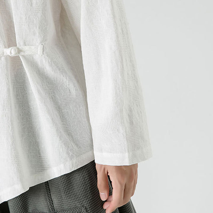 Maglietta a maniche lunghe in cotone con bottoni cinesi Buddha Stones da uomo, modello semplice, abbigliamento Zen - image 22