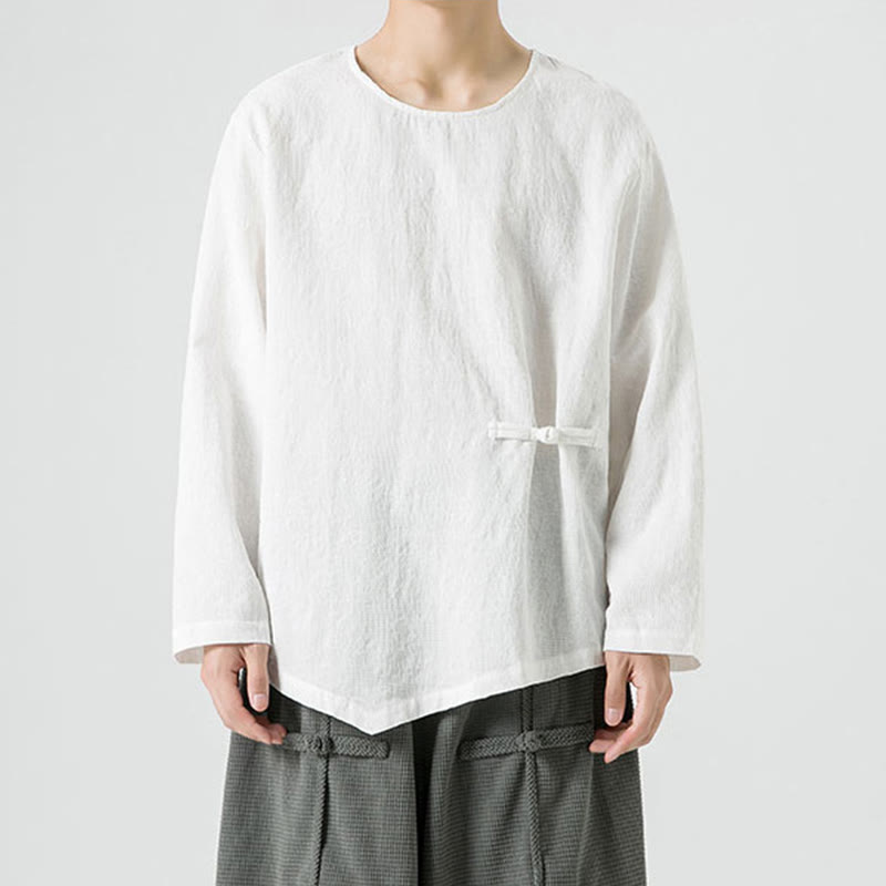 Maglietta a maniche lunghe in cotone con bottoni cinesi Buddha Stones da uomo, modello semplice, abbigliamento Zen - image 11