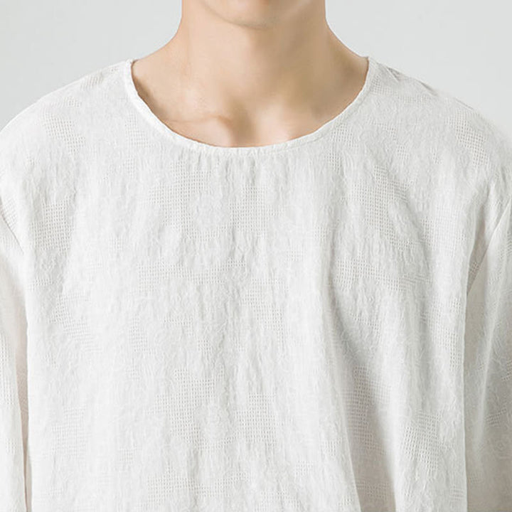 Maglietta a maniche lunghe in cotone con bottoni cinesi Buddha Stones da uomo, modello semplice, abbigliamento Zen - image 19