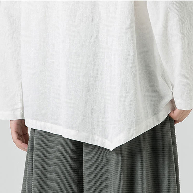 Maglietta a maniche lunghe in cotone con bottoni cinesi Buddha Stones da uomo, modello semplice, abbigliamento Zen - image 21