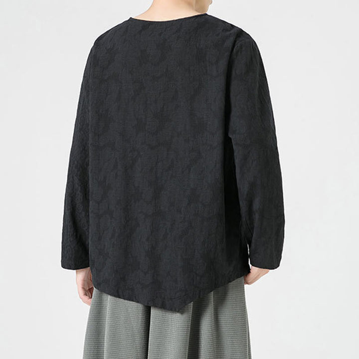 Maglietta a maniche lunghe in cotone con bottoni cinesi Buddha Stones da uomo, modello semplice, abbigliamento Zen - image 31