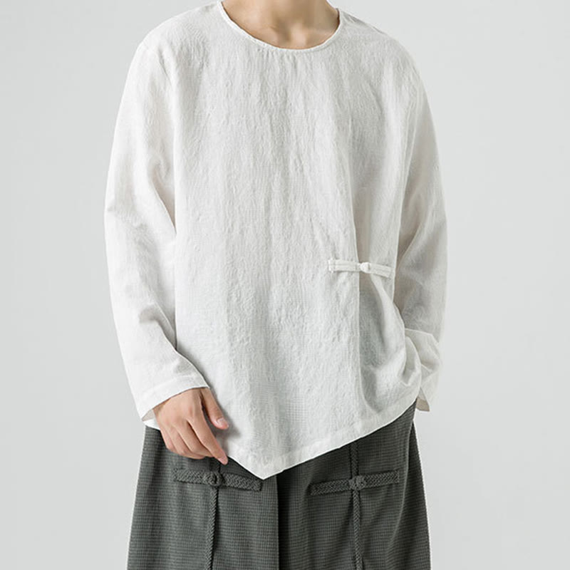 Maglietta a maniche lunghe in cotone con bottoni cinesi Buddha Stones da uomo, modello semplice, abbigliamento Zen - image 15