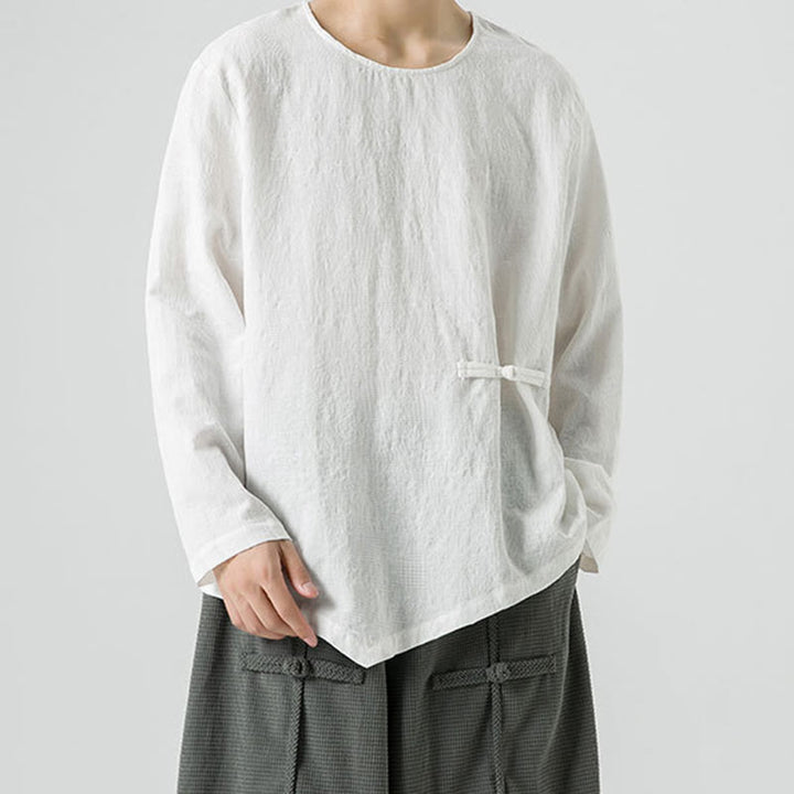 Maglietta a maniche lunghe in cotone con bottoni cinesi Buddha Stones da uomo, modello semplice, abbigliamento Zen - image 15