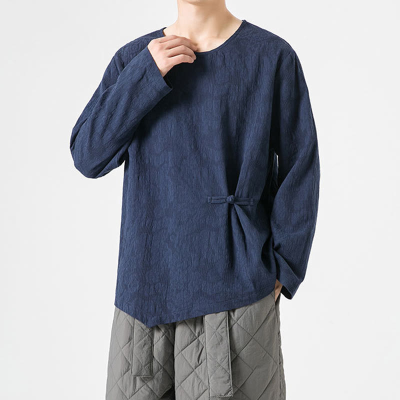 Maglietta a maniche lunghe in cotone con bottoni cinesi Buddha Stones da uomo, modello semplice, abbigliamento Zen - image 6