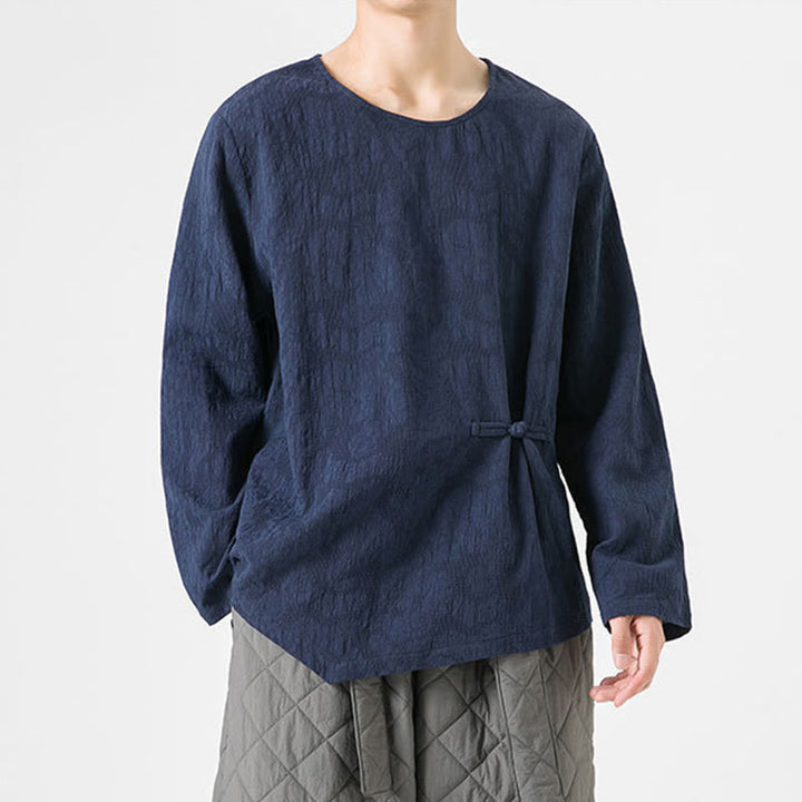 Maglietta a maniche lunghe in cotone con bottoni cinesi Buddha Stones da uomo, modello semplice, abbigliamento Zen - image 5