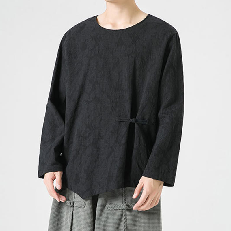 Maglietta a maniche lunghe in cotone con bottoni cinesi Buddha Stones da uomo, modello semplice, abbigliamento Zen - image 26