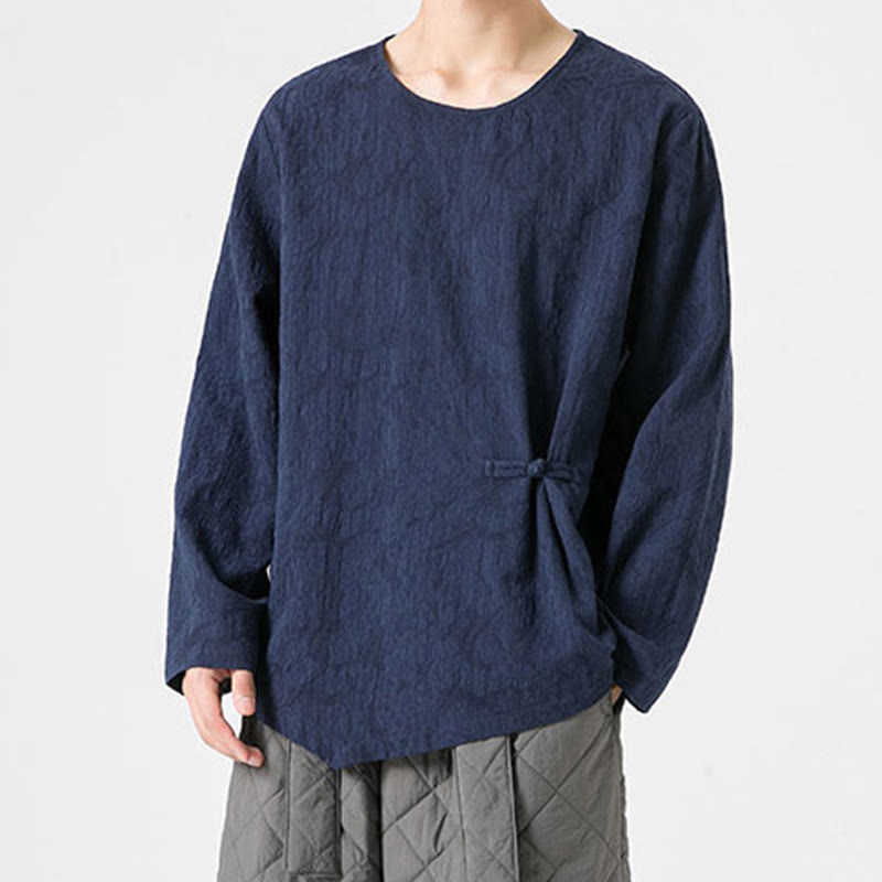 Maglietta a maniche lunghe in cotone con bottoni cinesi Buddha Stones da uomo, modello semplice, abbigliamento Zen - image 7