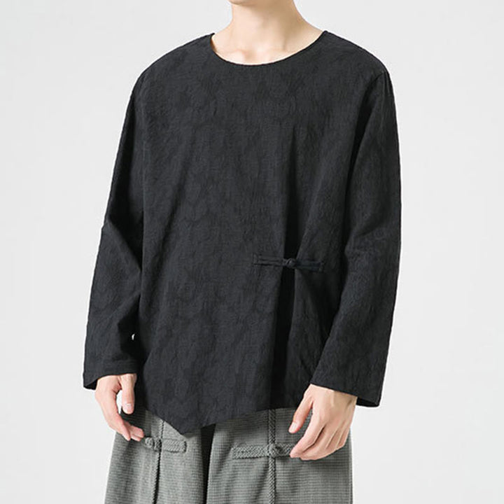 Maglietta a maniche lunghe in cotone con bottoni cinesi Buddha Stones da uomo, modello semplice, abbigliamento Zen - image 26