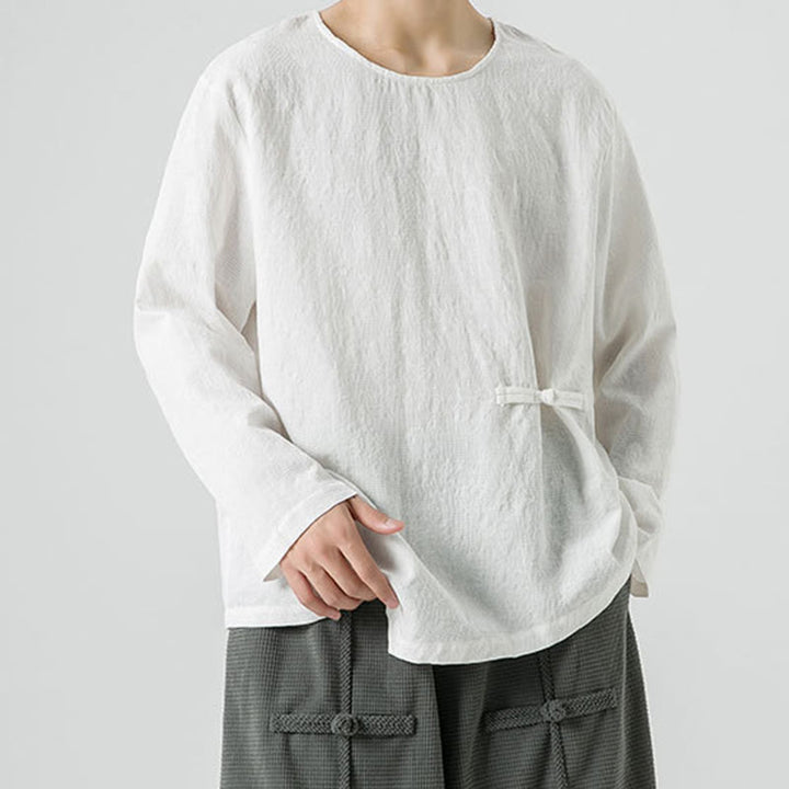 Maglietta a maniche lunghe in cotone con bottoni cinesi Buddha Stones da uomo, modello semplice, abbigliamento Zen - image 18
