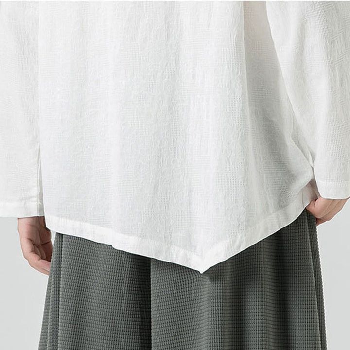 Maglietta a maniche lunghe in cotone con bottoni cinesi Buddha Stones da uomo, modello semplice, abbigliamento Zen - image 21