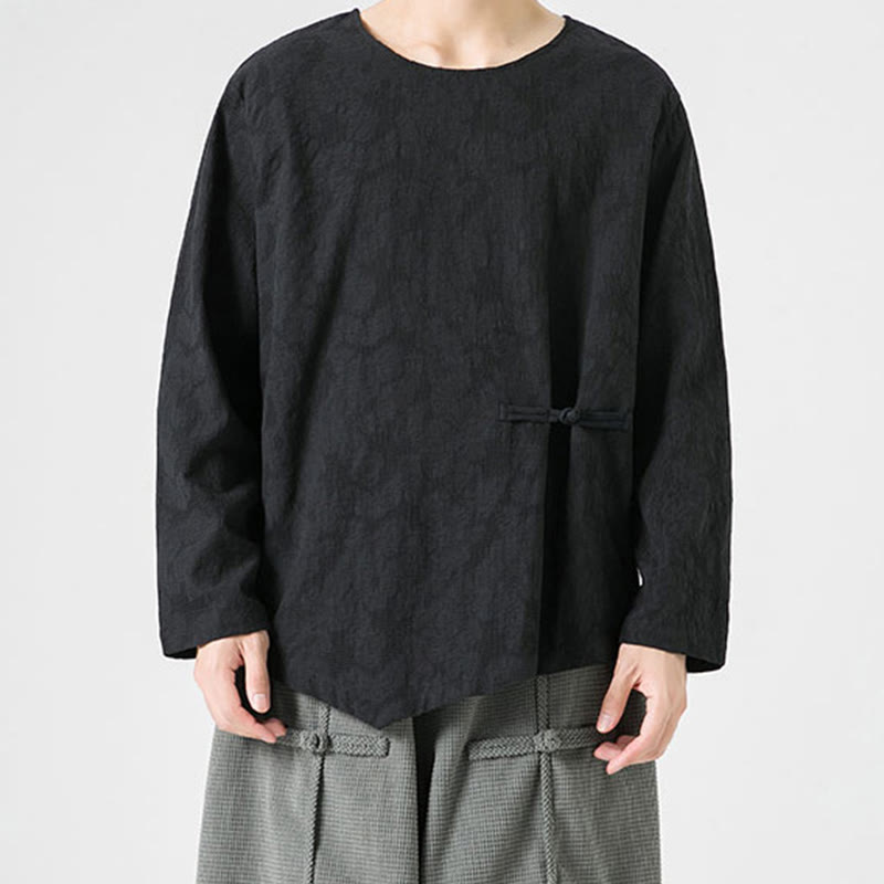 Maglietta a maniche lunghe in cotone con bottoni cinesi Buddha Stones da uomo, modello semplice, abbigliamento Zen - image 25